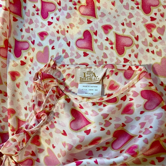 💕LA Intimates Pink Hearts Slip Mini Dress with Ruffle Neckline - Size Medium💕 - Picture 5 of 5
